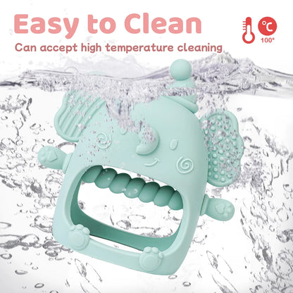 1pc Infant Silicone Teething Toy & Anti-drop Glove Set Elephant Shaped Soft Safe Nesting Toy For Early Educational