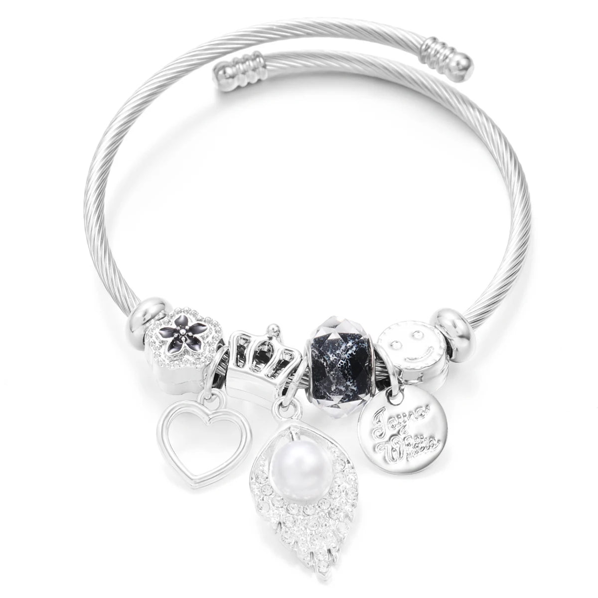 New Trendy Rhinestones Dragonfly Crystal Beaded Pendant Bracelet Stainless Steel 4 Colors Closure Bangles Women Bracelet Jewelry
