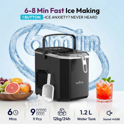 LOEFME 1.2L Ice Cube Machine 12kg/24h Ice Cube Ice Machine For Home 9pcs In 6 Min Professional Ice Machine Scoop