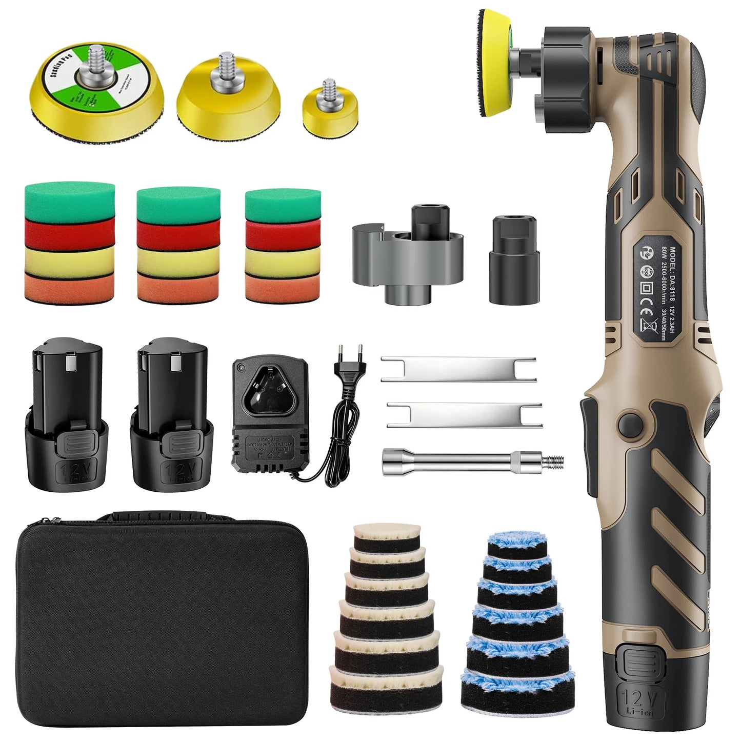 Cordless 12V Mini Car Polisher Detailing Wireless Car Polishing Machine 1/1.5/3 Inch Pads Kit For Auto Waxing