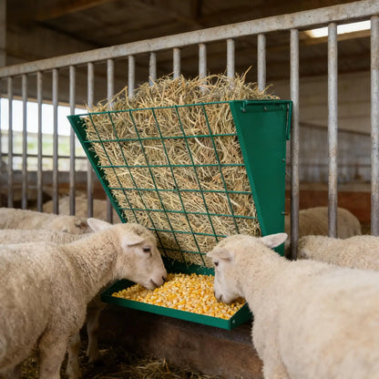 Large Hay Rack, 2 in 1 Large Hay Feeder with Hay and Grain/ Salt Feeder, 60cm Hanging Steel Feeder for Sheep, Goats & Horses Indoor & Outdoor Use