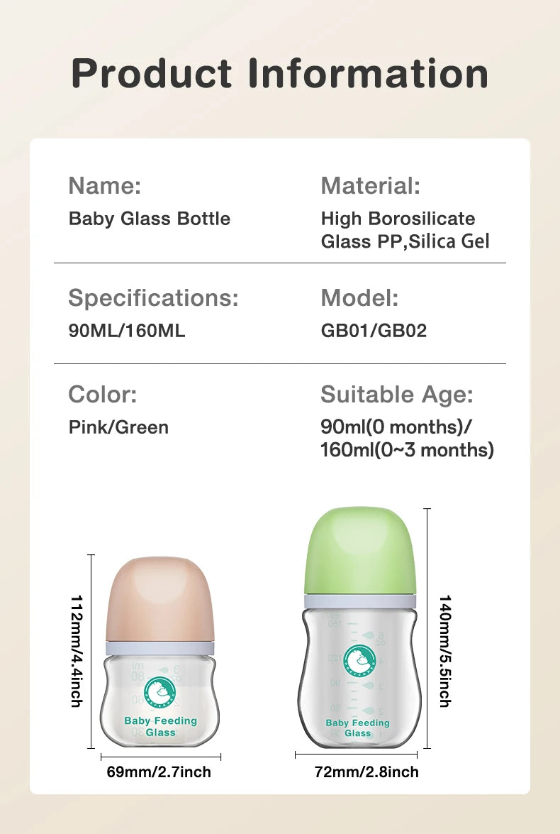 TOP Sale Baby Bottles Newborn Wide-caliber Nursing Glass Bottles Anti-flatulence Milk Feeding Bottles Infant 0-3 Month BPA Free