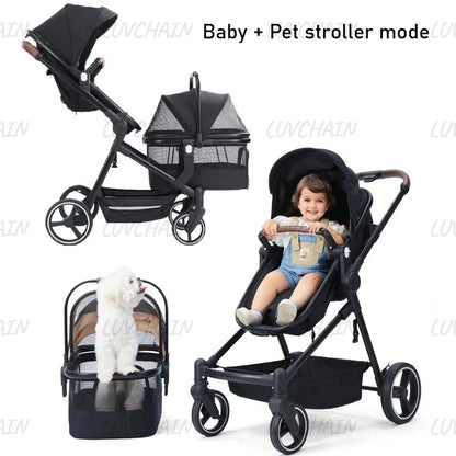 EU stock of pet strollers Double-seat stroller can carry both baby and pet Dual-mode seat, stroller with pet carrier