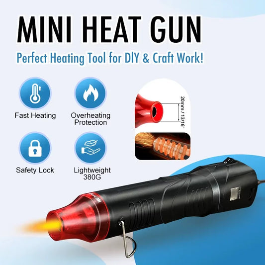 300W Handheld Hot Air Gun Portable Mini Heat Gun for DIY Crafts Shrink Wrapping