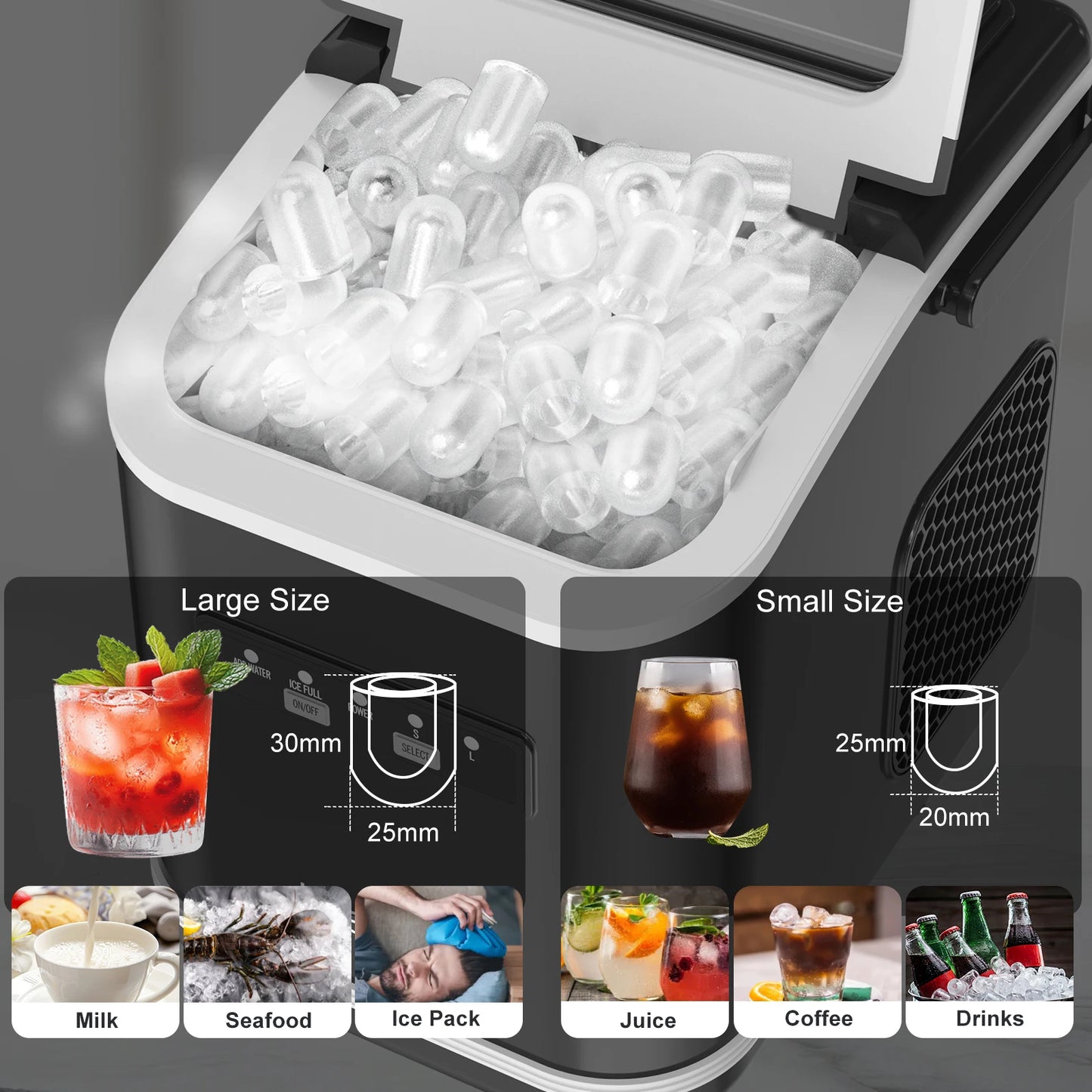LOEFME 1.2L Ice Cube Machine 12kg/24h Ice Cube Ice Machine For Home 9pcs In 6 Min Professional Ice Machine Scoop