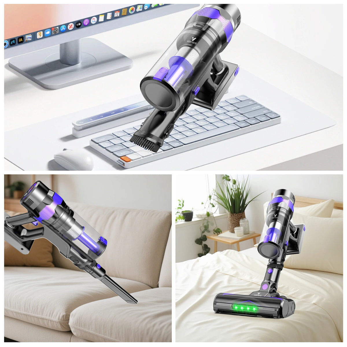 Cordless Vacuum Cleaner 70KPA/500W, Stick Vacuum Cleaner with LED Display, Anti-Tangle Brush, 1.3L Dust Cup, 3-Mode Suction, 5-Layer Filtration, for Pet Hair/Carpets/Hard Floors/Car