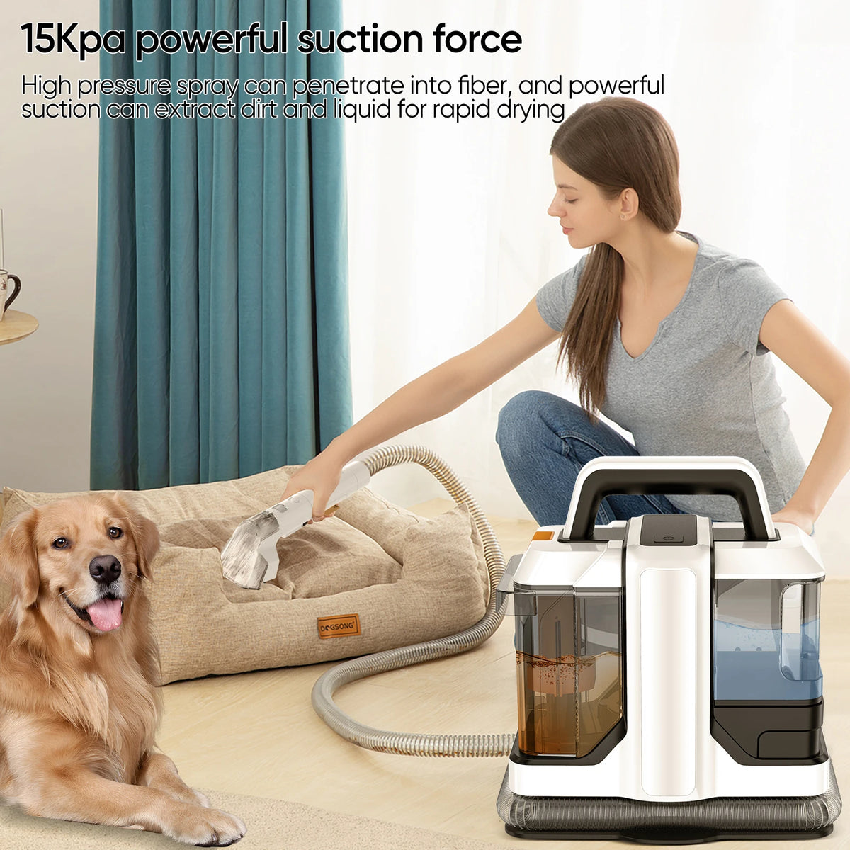 Portable Carpet Cleaner Machine 750W 15KPA Multifunctional Handheld Mite Remover Sofa Carpet Wet Cleaner for Sofa Car Seat
