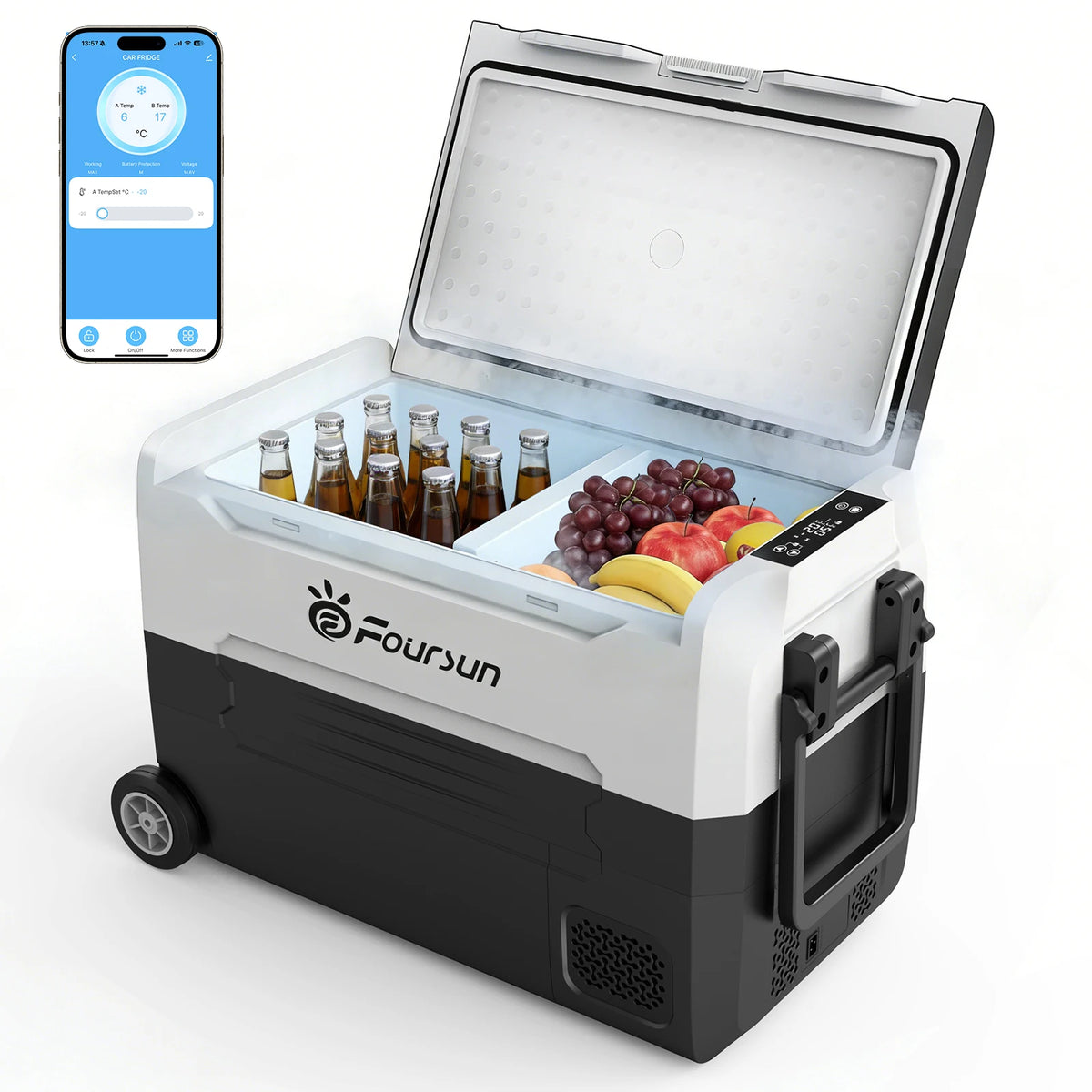 Foursun 21L/25L/35L/45L/55L Portable Compressor Car Fridge Freezer with Bluetooth App Control, for Camping, Travel, Home, DC 12V/24V & AC 100-240V