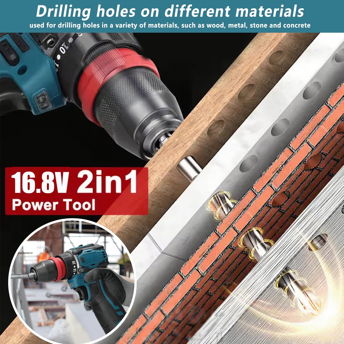 2in1 Brushless Electric Screwdriver Drill  55\45Nm Torque Cordless Speed Regulation Handheld Lithium Driver Dril with 2 Battery