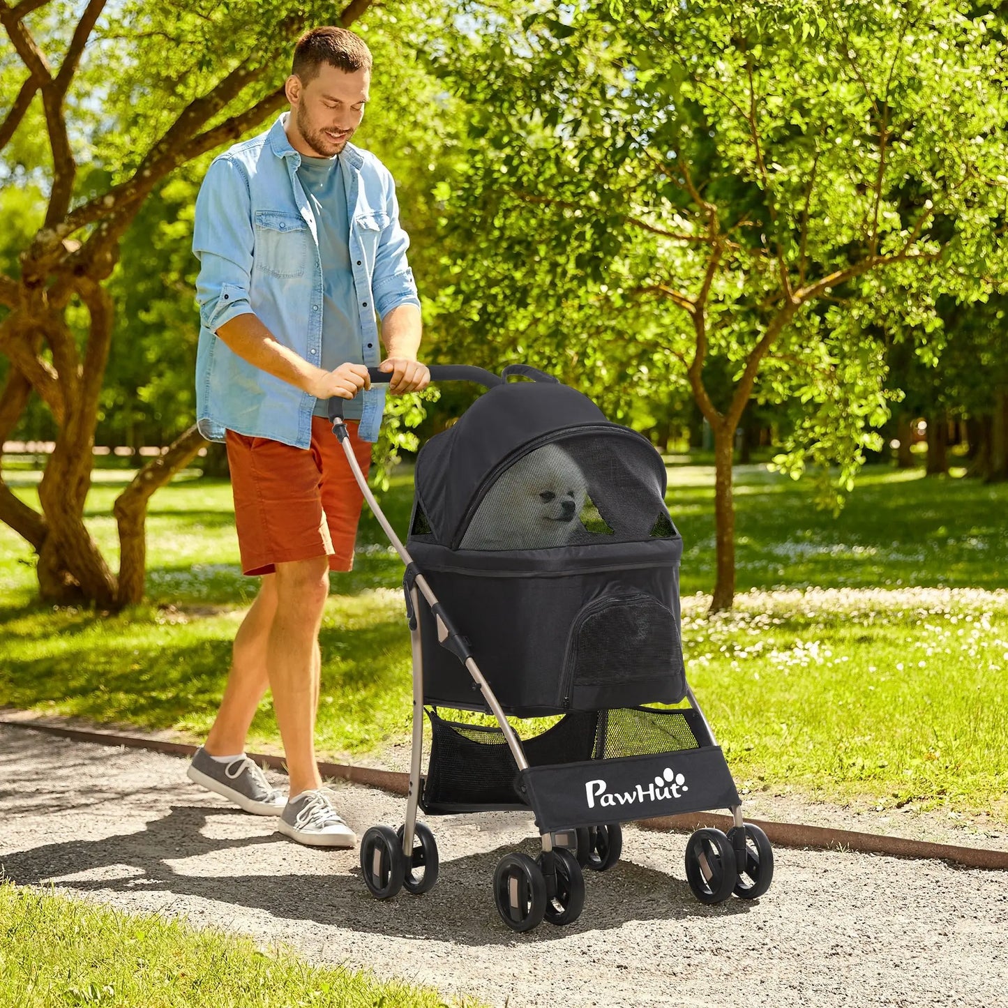 2 in 1 Pet Stroller Detachable Dog Carrier Cart Dog Buggy Small Pet Pushchair, 2-in-1 Hundewagen und Transportkorb klappbar mit abnehmbarem Haustiertasche, Detachable Travel Carrier Bag Full Breathable Mesh Windows Large Bott