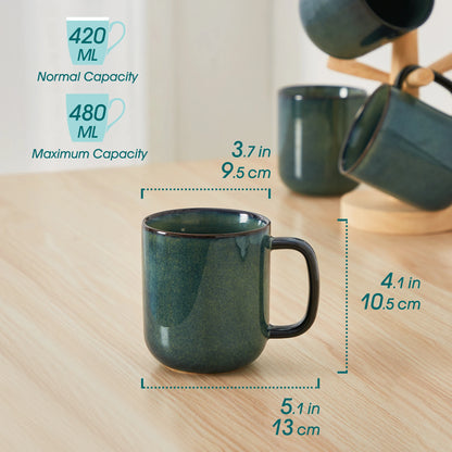 vancasso 4/8 pcs Stoneware Coffee Cups 12Oz 16Oz Starry Coffee Mugs Reflect Glaze Green and Blue with Handle for Tea/Coffee/Coco
