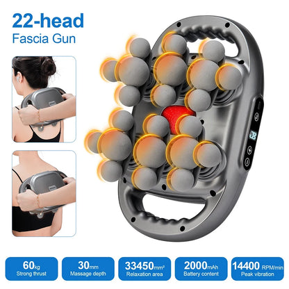Massage Gun with 22 Massage Heads 9 Speed Modes Deep Tissue Percussion Massager High Frequency Muscle Massage Gun for Neck Shoulders Back Waist Legs Full Body Muscle Relaxation Fitness Recovery Pain Relief Quiet Portable Elec