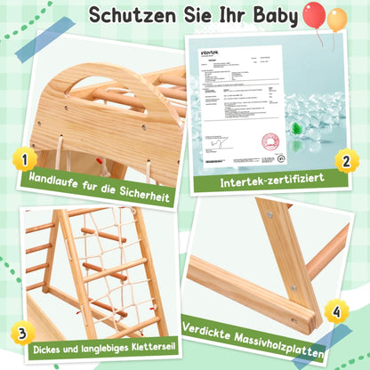 7 multifunctional 1 climbing Structure, made of solid drink, plywood and beech. Includes a swing, ladder, slide, climbing net, sockets and rings. Can also serve as shelter under tent.