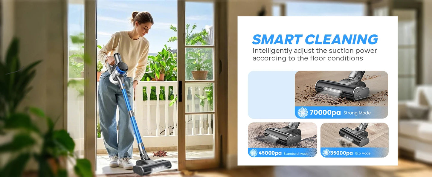 70KPa 400W cordless vacuum cleaner, 1 L dust cup, light display battery, for animal hair, Carpet