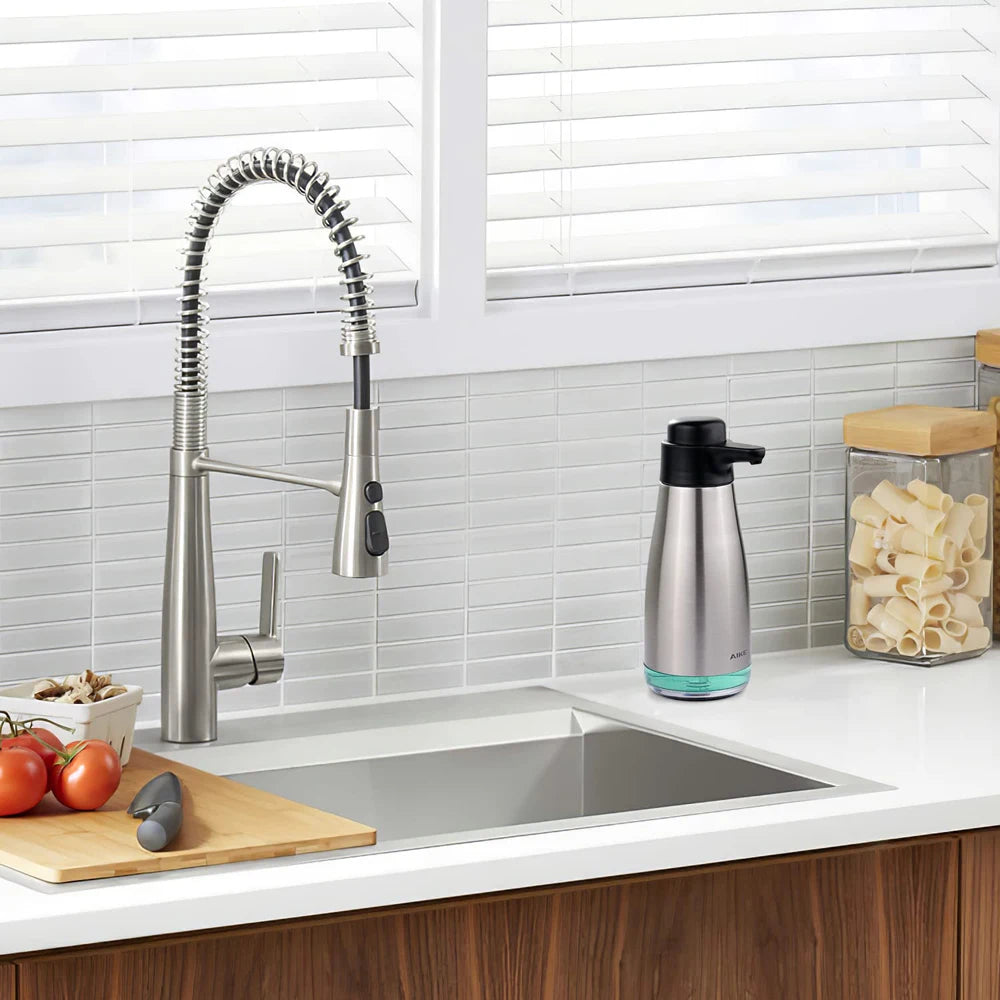 AIKE Stainless Steel Manual Soap Dispenser Pumps Liquid Soap Dispenser For Kitchen Dish Cleaning 450ML Hand Soap Dispenser
