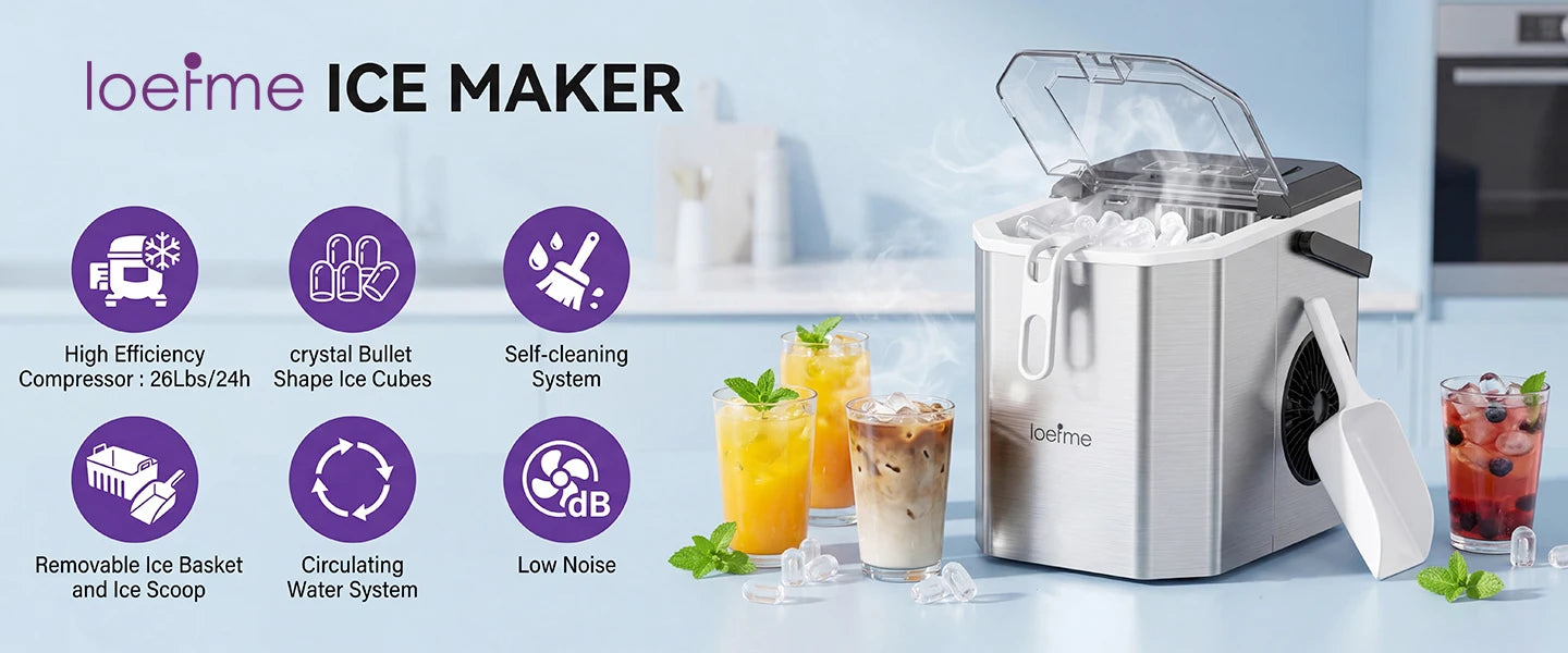 LOEFME 1.2L Ice Cube Machine 12kg/24h Ice Cube Ice Machine For Home 9pcs In 6 Min Professional Ice Machine Scoop