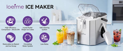 LOEFME 12kg/24h Electric Ice Maker Desktop Fully Automatic Bullet Ice Fast Ice Maker Machine Self-Cleaning Home Cafes Camping