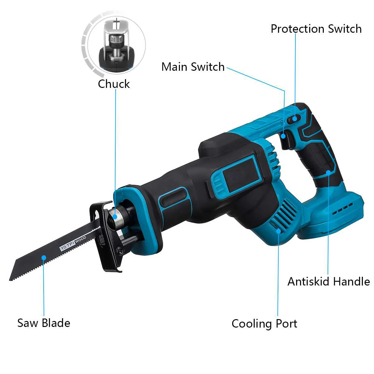 18V 300mm Cordless Electric Reciprocating Saw Stepless Variable Speed Metal Wood Cutting Tool Electric Saw For Makita 18V Batter