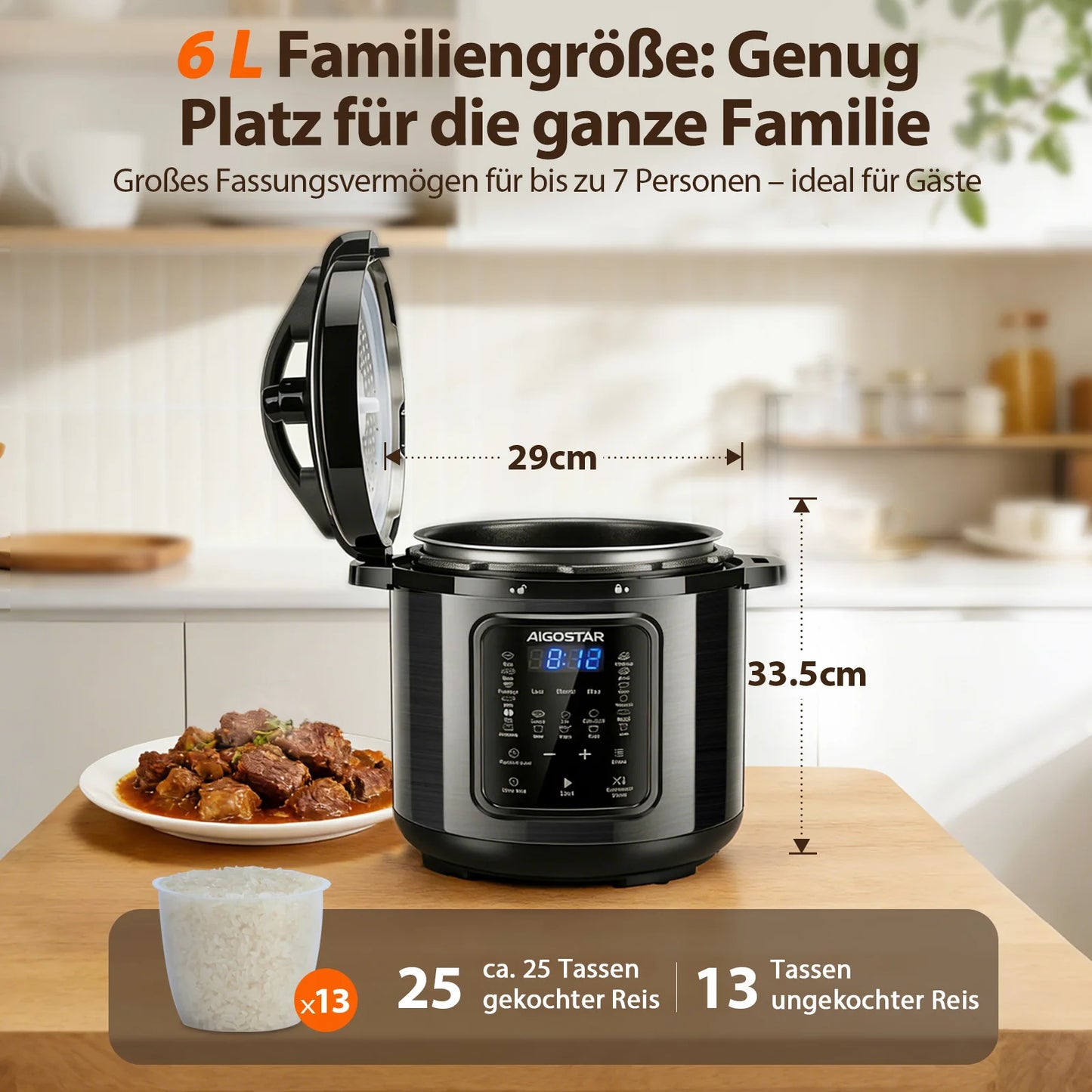 Aigostar Electric Pressure Cooker 6L, 18-in-1 Multi-Cooker with Color Recipe Book, 1000W Pressure Cooker for Families