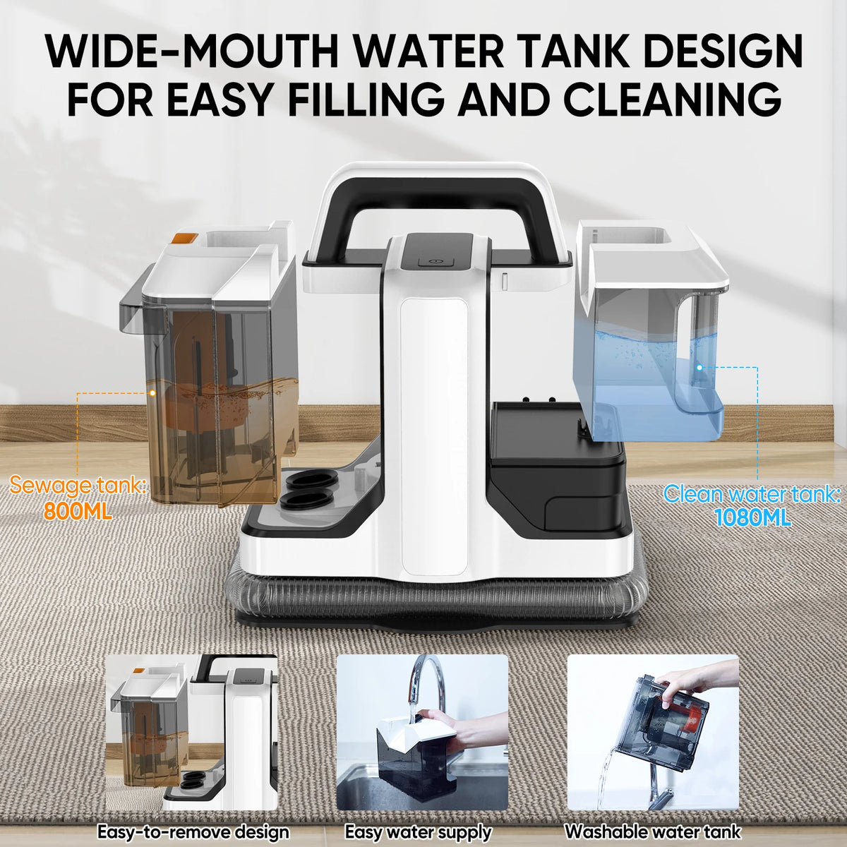 Portable Carpet Cleaner Machine 750W 15KPA Multifunctional Handheld Mite Remover Sofa Carpet Wet Cleaner for Sofa Car Seat