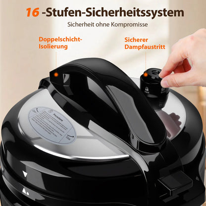 Aigostar Electric Pressure Cooker 6L, 18-in-1 Multi-Cooker with Color Recipe Book, 1000W Pressure Cooker for Families