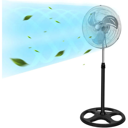 80W Silent Standing Fan with 3 Speeds and Oscillating Function, Diameter 45cm, Temperature Range 5 to 42 Degrees, Ce and Rohs Certified, Powerful and Efficient