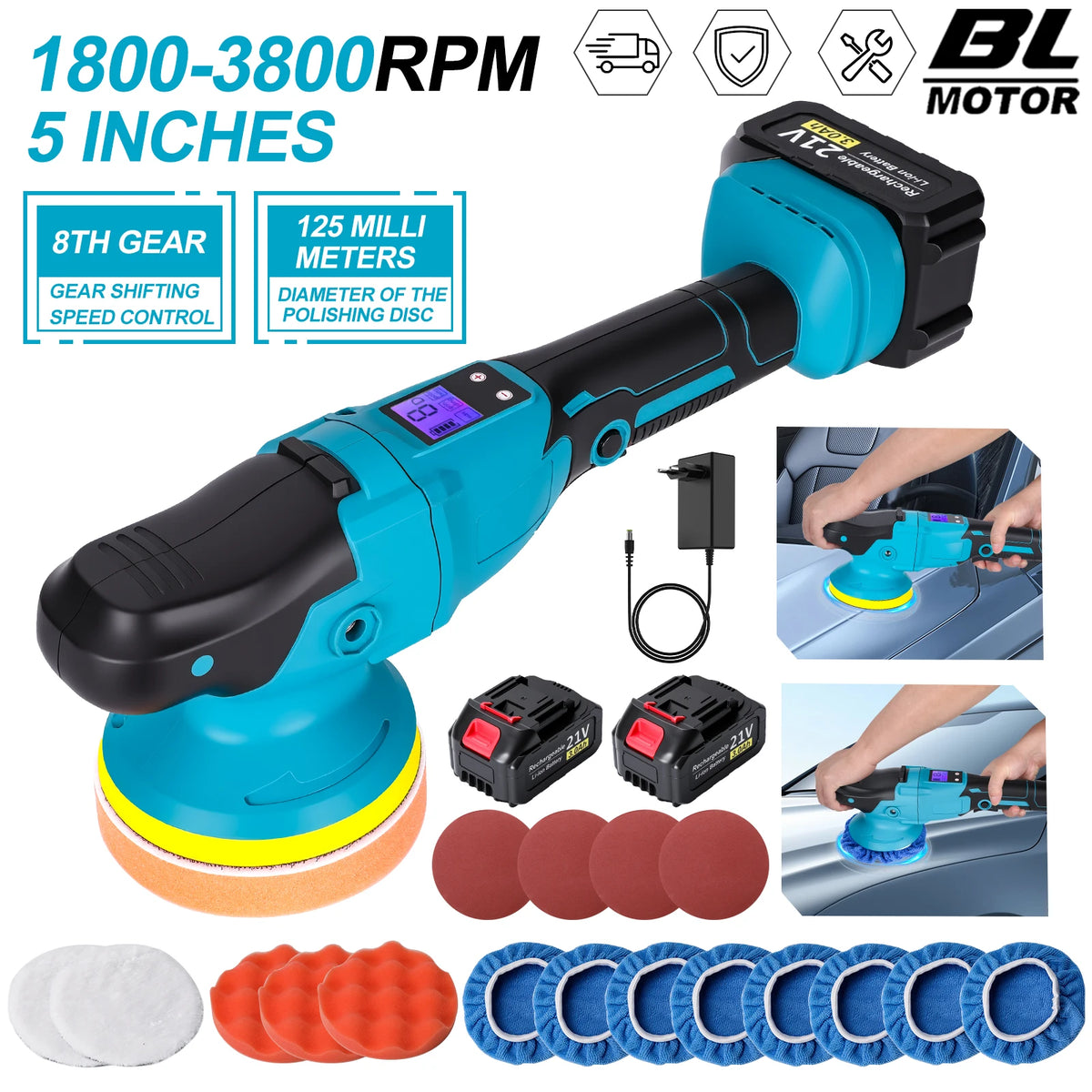 5Inch 8Gears Digital Display Cordless Electric Polisher Car Polishing Waxing Sanding Machine For Makita 21V Battery Pin