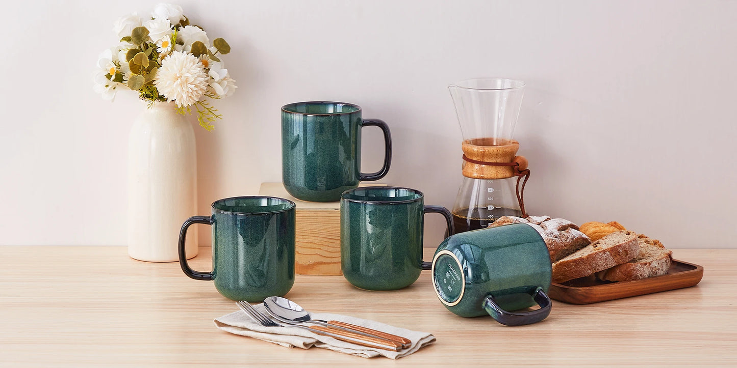 vancasso 4/8 pcs Stoneware Coffee Cups 12Oz 16Oz Starry Coffee Mugs Reflect Glaze Green and Blue with Handle for Tea/Coffee/Coco