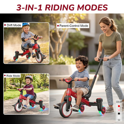 3-in-1 Toddler Tricycle for 1.5-5 Years Old Drift Trike Baby Balance Bike with 360° Spin Wheels Adjustable Seat Kids Tricycle