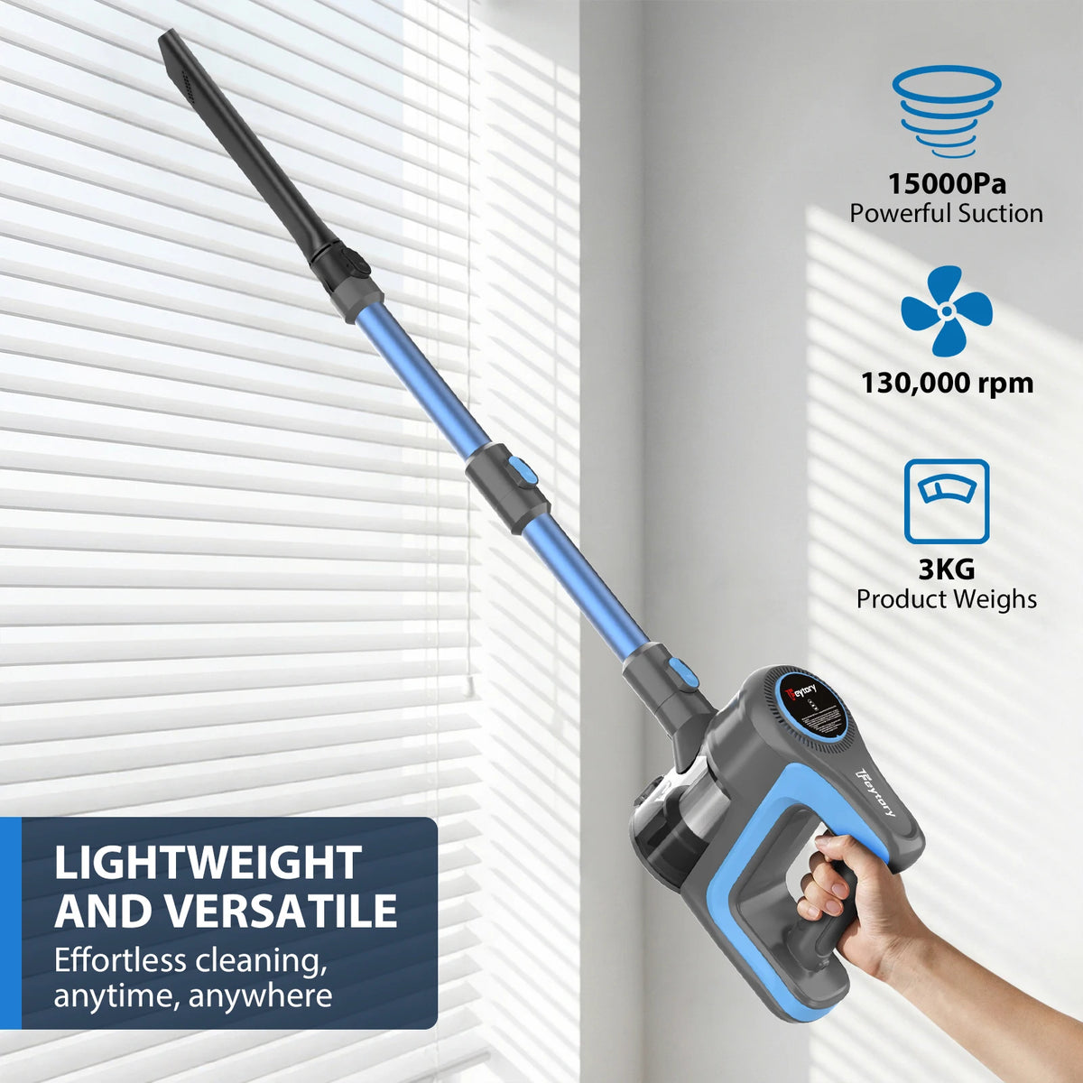 3-in-1 Ultra Powerful Cordless Stick Vacuum Cleaner – 65 Min Runtime, 15kPa Suction, Motorized Anti-Pet Hair Brush, Lightweight & Quiet – Perfect for Hard Floors, Carpets and Cars