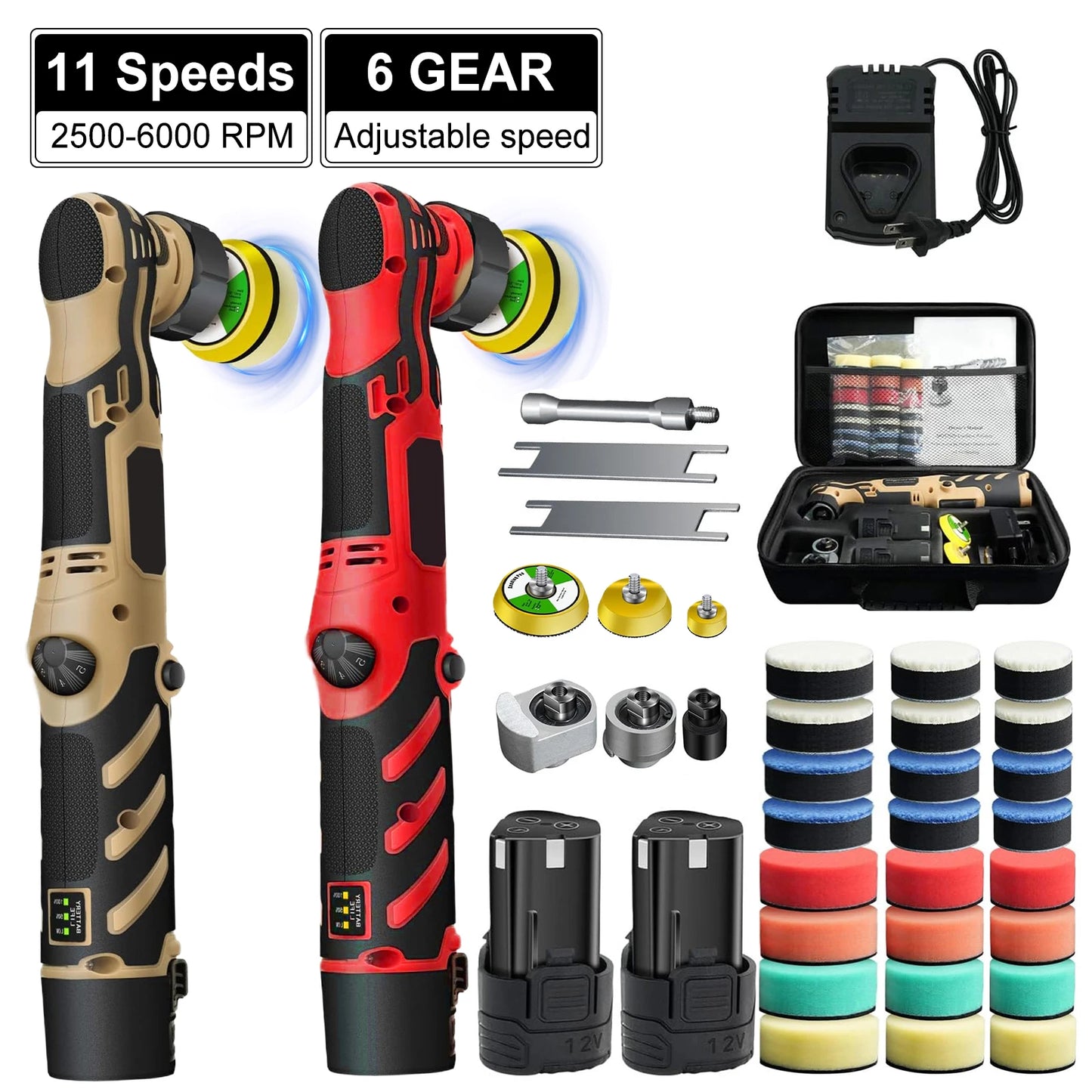 12V Cordless Mini Car Polisher Detailing Wireless Car Polishing Machine 1/1.5/2 Inch Pads Kit for Auto Wax, Adjustable Speed