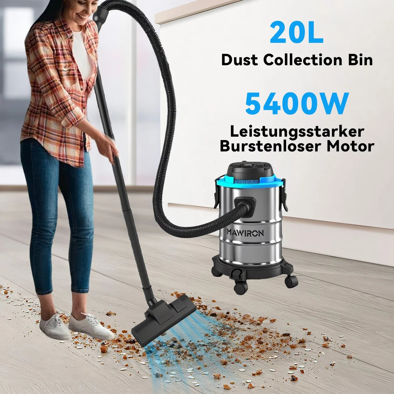 3 in 1 Wet Dry Vacuum Cleaner 20L Capacity Bagless Cylinder Vacuum with Blower Function for Home Workshop Floor Dust Extractor