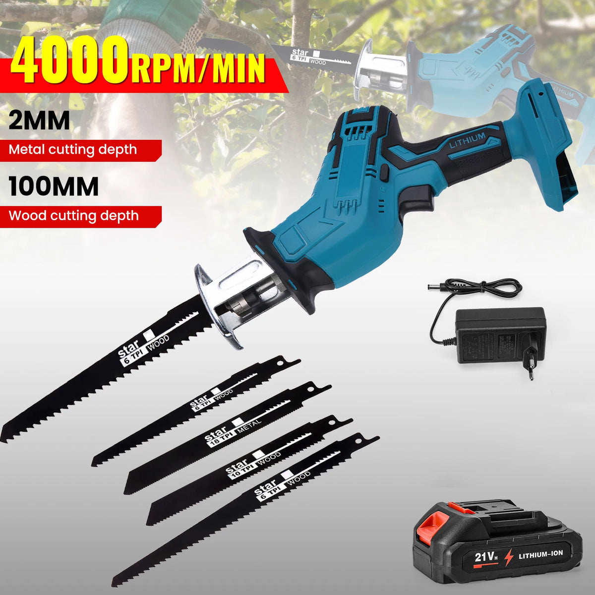 100mm Cordless Electric Reciprocating Saw 3000rpm Variable Speed Metal Wood Cutting Tool Electric Saw For Makita 18V Battery