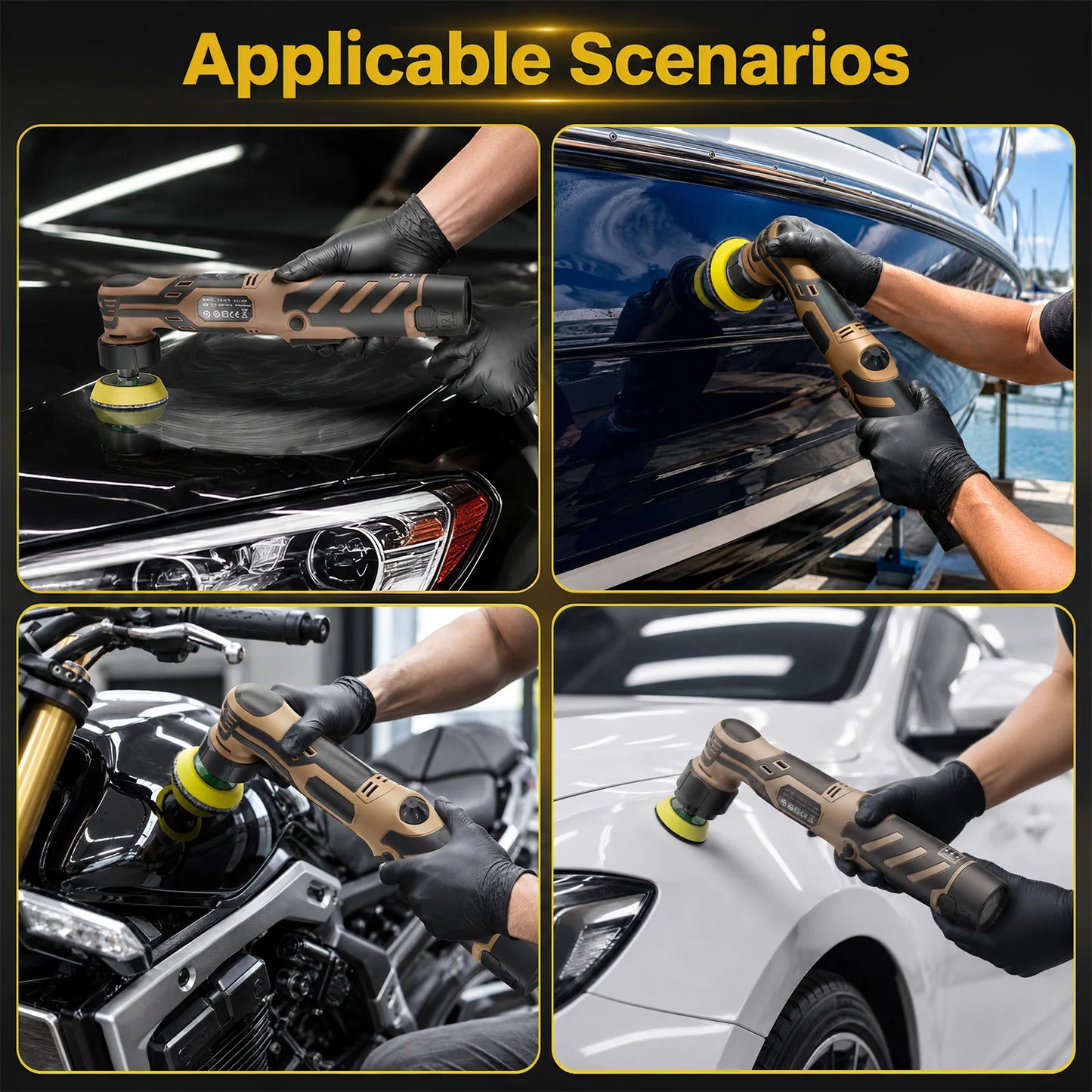 Cordless Mini Car Polisher 12V Detailing Wireless Car Polishing Machine 1/1.5/2 Inch Pades Kit For Auto waxis, Adjustable Speed With 11 Speed Settings and a range of 2500 - 6000 RPM for car and furniture polishing and scratch