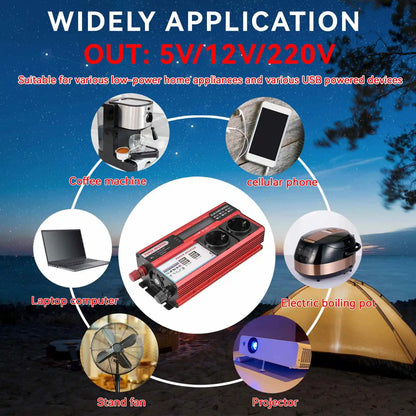 4000W 3000W Power Inverter DC 12V to AC 220V 230V Transformer with 4 USB EU Sockets Charging with LED Display