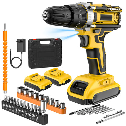 21V Cordless Impact Drill Electric Screwdriver Electric Hammer Drill Mini Wireless Hand Drill Lithium-Ion Battery Power Tools