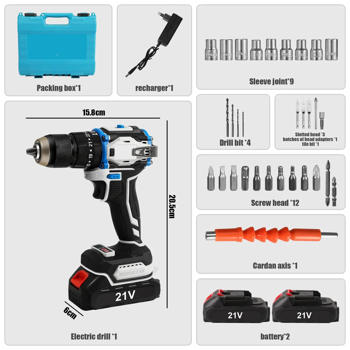 Brushless Cordless Drill Electric Screwdriver 3in1 Impact Drill With Light 2 Speeds 70Nm Power Tools For Makita 18V Battery