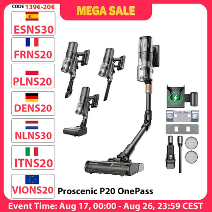 Proscenic P20 OnePass Cordless Vacuum Cleaner, 70000Pa Suction, 70-Min Runtime, 680W Brushless Motor, Wet & Dry Cleaning 3 Sold