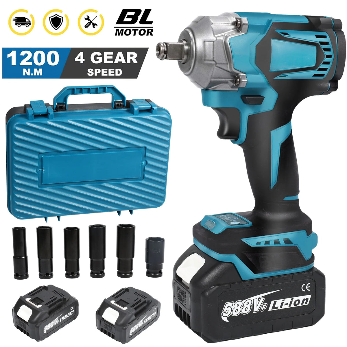 520N. m/1200N.M Cordless Electric Impact French Brushless Hand Electric Driver Electric Tool for Makita 18V Battery