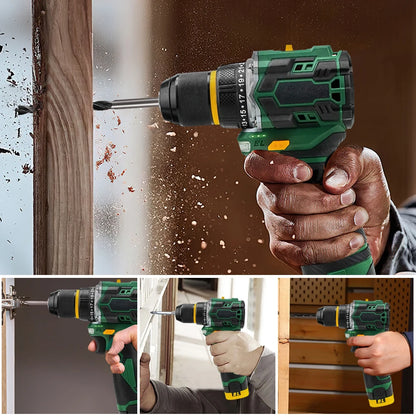 55N.M 10MM 23+1 Torque Brushless/Brushed (Yellow Kit) Electric Impact Drill Metal Ratchet Chuck Cordless Drill Electric Screwdriver DIY Power Tools