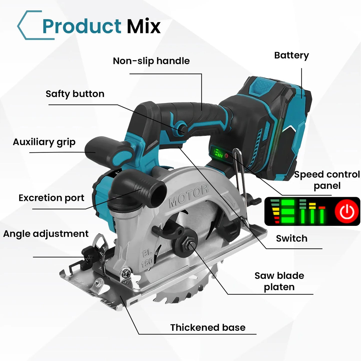 150MM 6 Inch Brushless Circular Saw Compact Electric Saw Wood Metal Ceramic Tiles Cutter Power Tool For Makita Battery