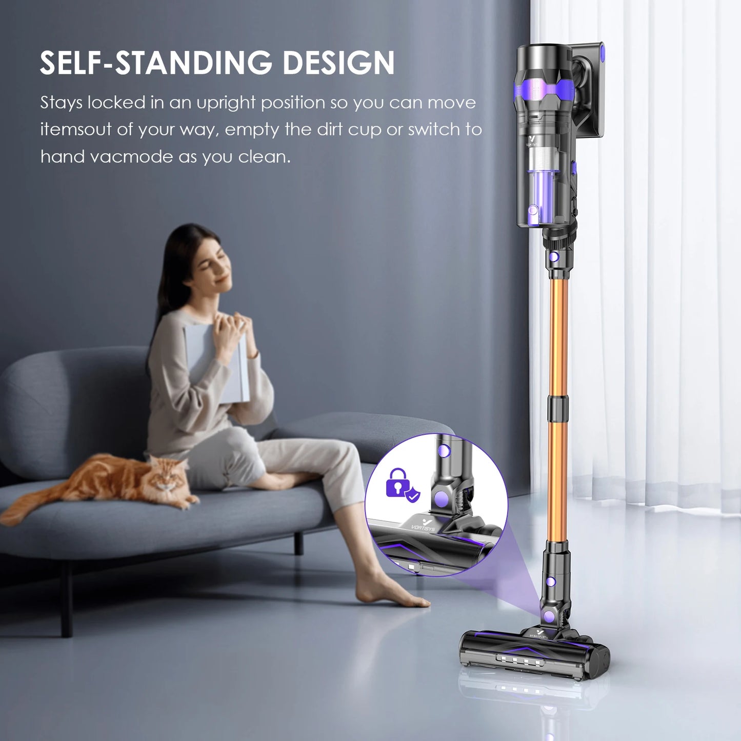 Cordless Vacuum Cleaner 70KPA/500W, Stick Vacuum Cleaner with LED Display, Anti-Tangle Brush, 1.3L Dust Cup, 3-Mode Suction, 5-Layer Filtration, for Pet Hair/Carpets/Hard Floors/Car