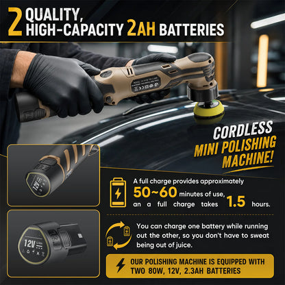 Cordless 12V Mini Car Polisher Detailing Wireless Car Polishing Machine 1/1.5/3 Inch Pads Kit For Auto Waxing