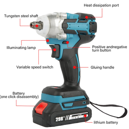 Brushless Electric Impact Wrench  260-280Nm Torque Wrench Cordless Drill Screwdriver Impact Frequency 0–3200/min Max Torque for Construction, Home Maintenance and Woodworking