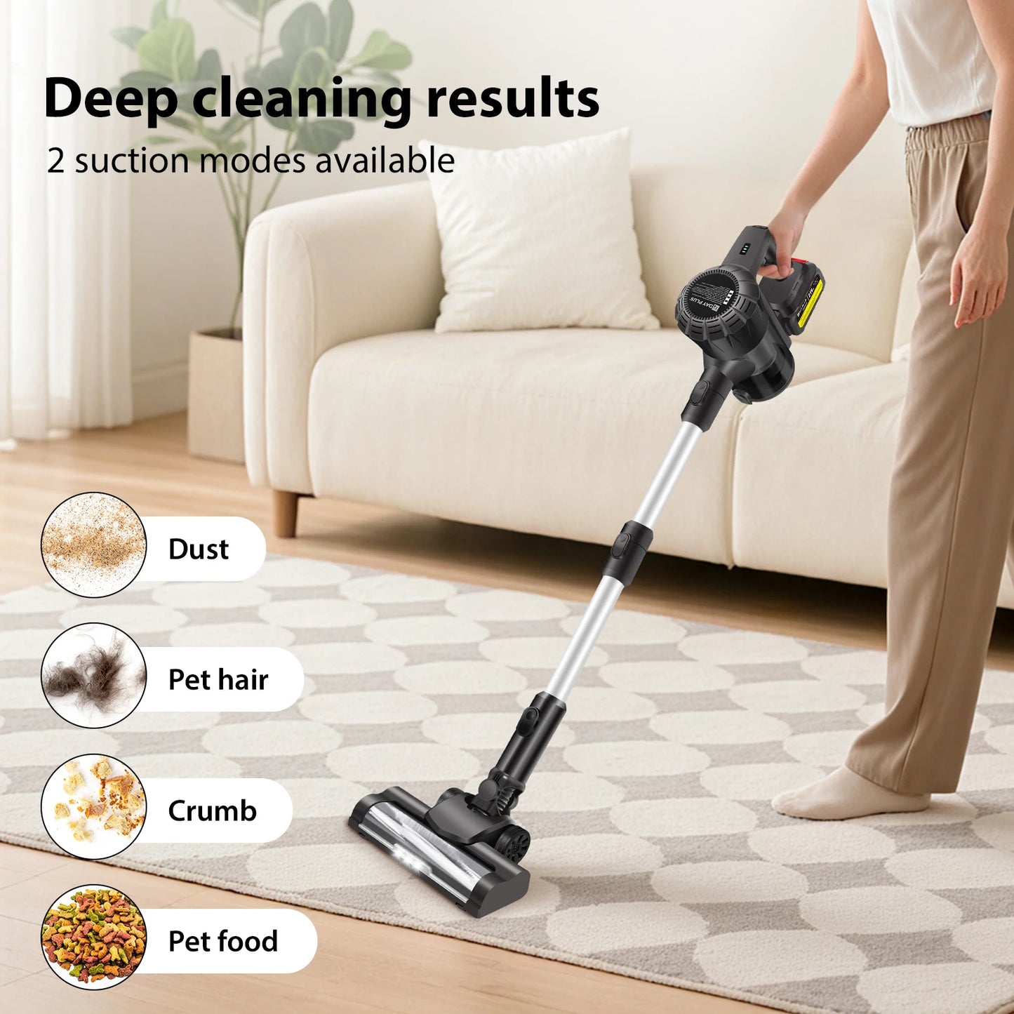 6 IN 1 Cordless Vacuum Cleaner 160W 15000PA Powerful Stick Vacuums & Electric Brooms with LED, 3000mAh Rechargeable Battery, Self-Standing Lightweight Handheld Vacuum for Pet Hair/Carpets/Floors