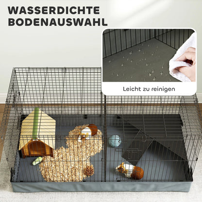 Large Metal Rabbit hamster Cage with Liner & Ramp, Indoor 2-Tier Bunny Habitat with Removable Base, Pet Cage for Rabbit, Guinea Pig, Small Animals