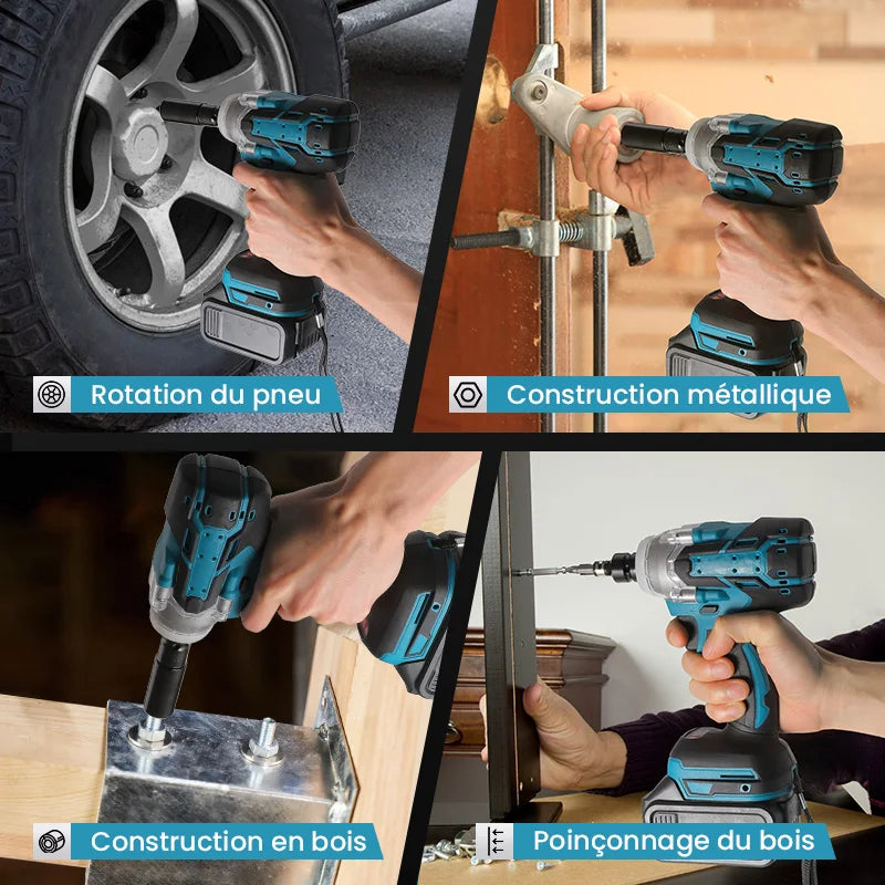 21V Cordless Brushless Impact French 380Nm - 1/2 Inch Electric Impact Gun for Car fire/Truck/Bolt cover Cordless Impact Gun