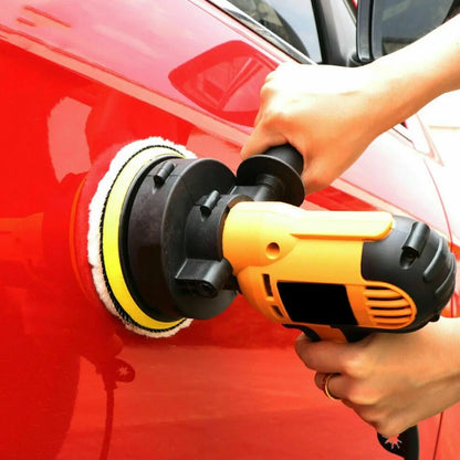 Concentric electric polishing machine in a 31-piece kit with grinding accessories and polishing pads for vehicle refurbishment