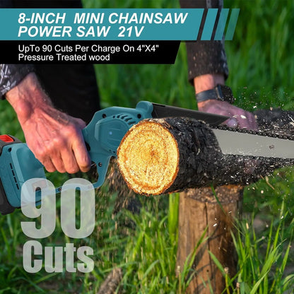 21V Cordless Mini Chainsaw, Upgraded 8-Inch Portable Electric Chainsaw with 2 Rechargeable Batteries, 2 Chainsaw Chains, 20,000 Rpm, Portable Wood Cutter for Garden Tree Pruning.