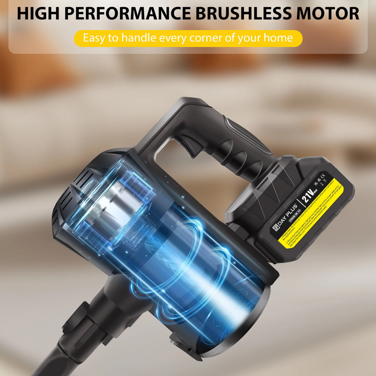 140W 15Kpa Cordless Vacuum Cleaner, 3 in 1 Powerful Stick Vacuum with 130000Rpm Brushless Motor, 2 Speeds for Carpet, Hard Floor and Pet Hair